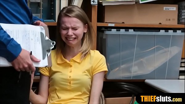 Crying small russian teen thief humiliated by a officer